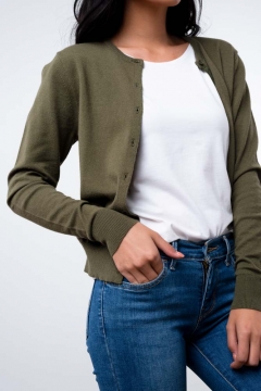 womens green round-neck cardigan top